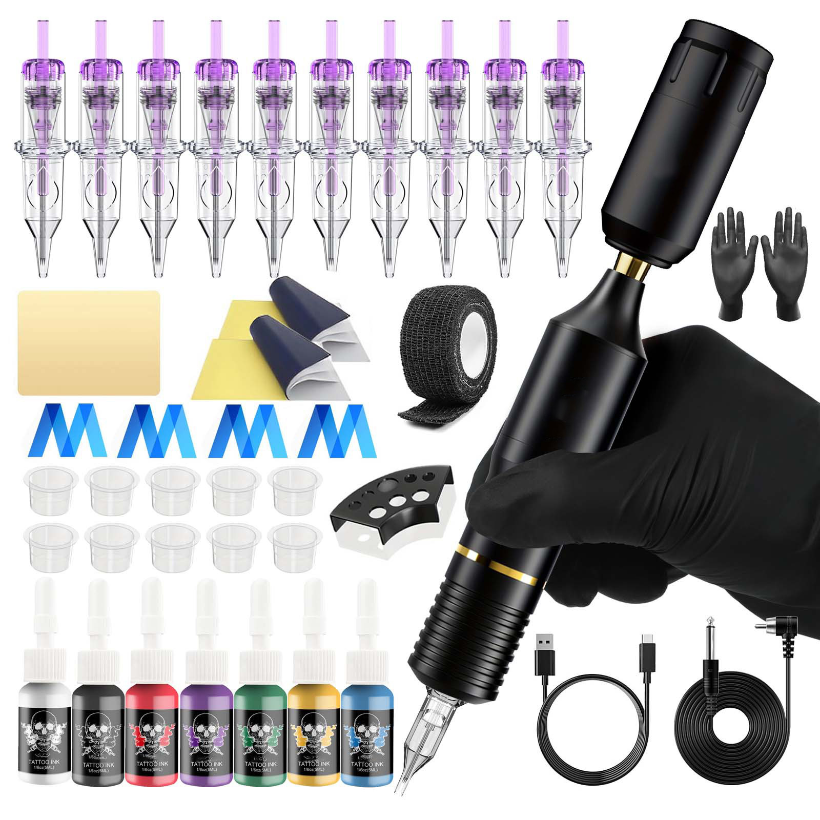 TTP Tattoo Machine Kit Rotary Tattoo Machine with Dual Batteries & 10 PCS Cartridges - view 2