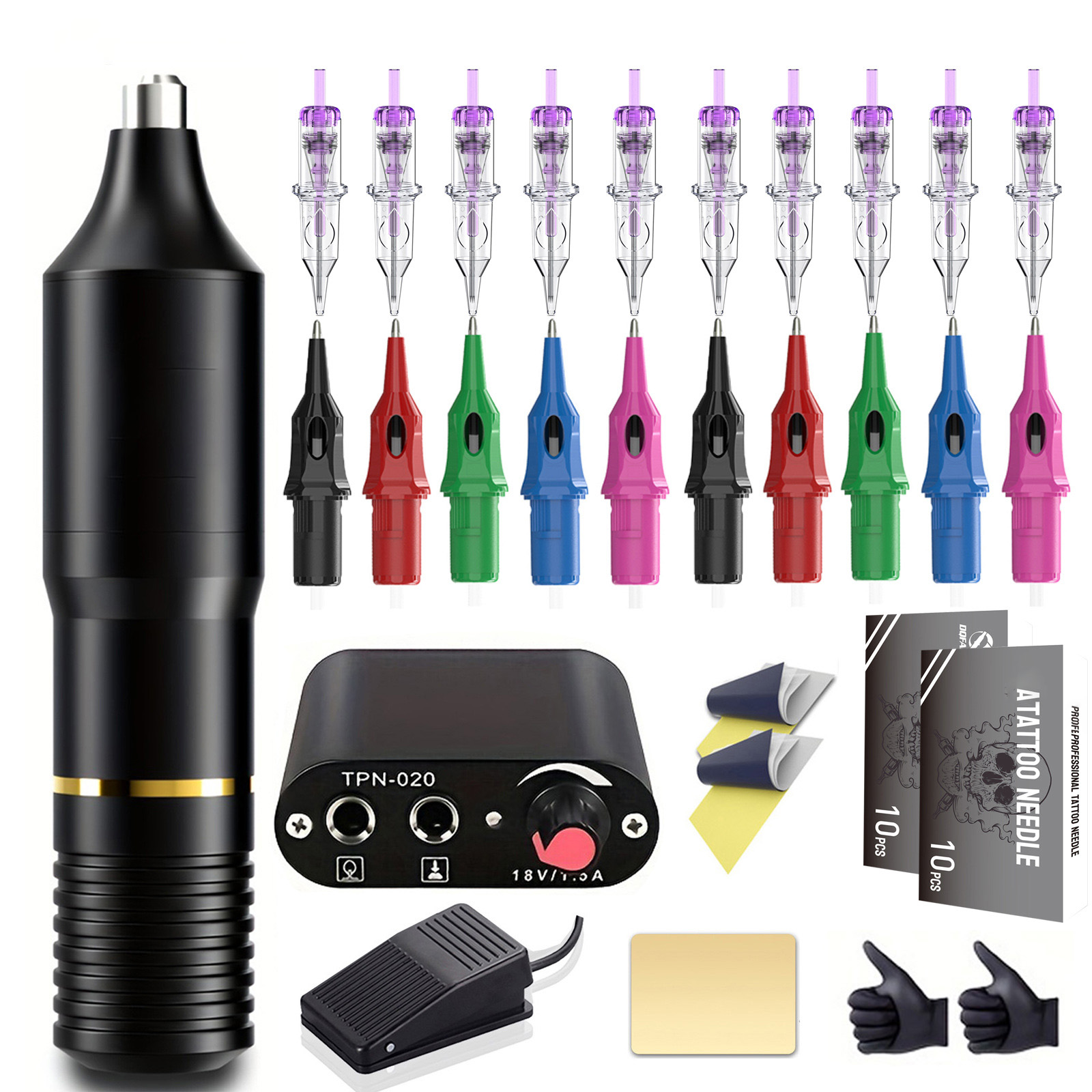 TTP Tattoo Machine Kit Rotary Tattoo Machine with Dual Batteries & 10 PCS Cartridges - view 5