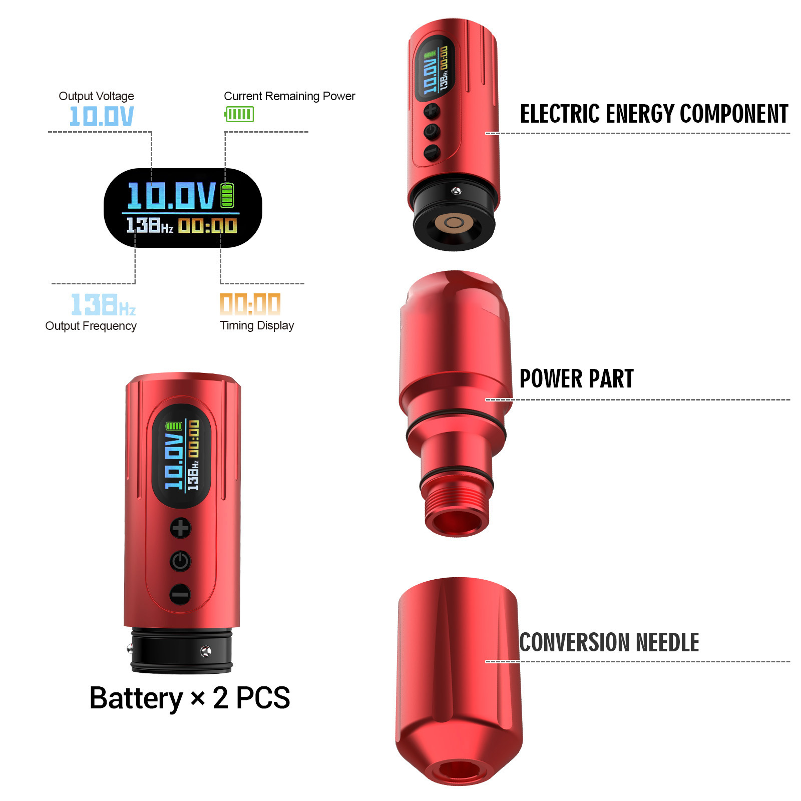 TTP Adjustable Stroke Wireless Tattoo Machine Dual Batteries - view 5