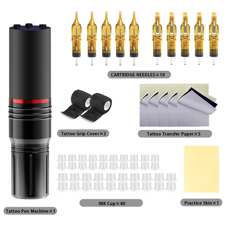 TTP Tattoo Machine Kit Rotary Tattoo Machine with Dual Batteries & 10 PCS Cartridges - view 2