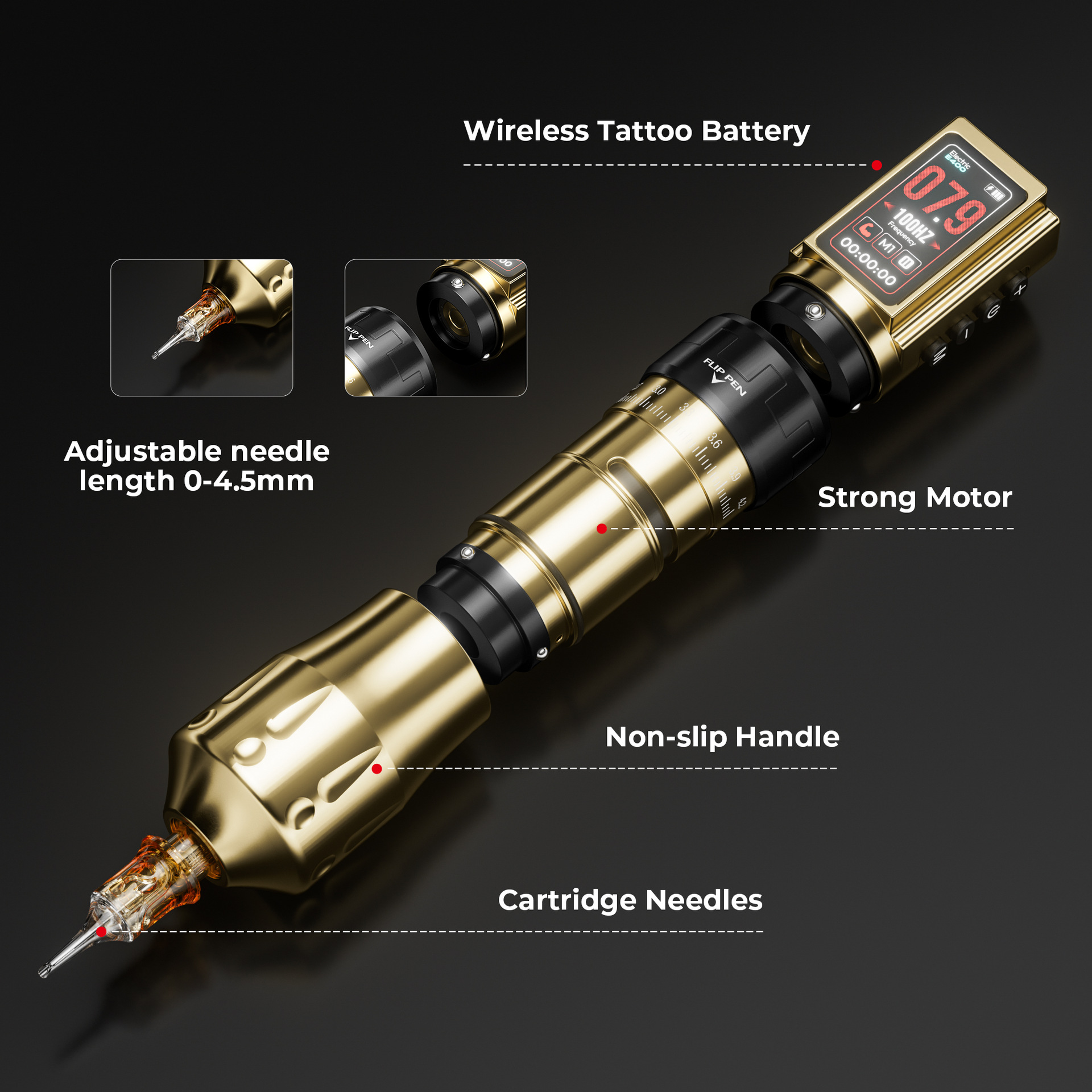 TTP  Wireless Tattoo Machine 7 Stroke Adjustable Dual Battery - 4