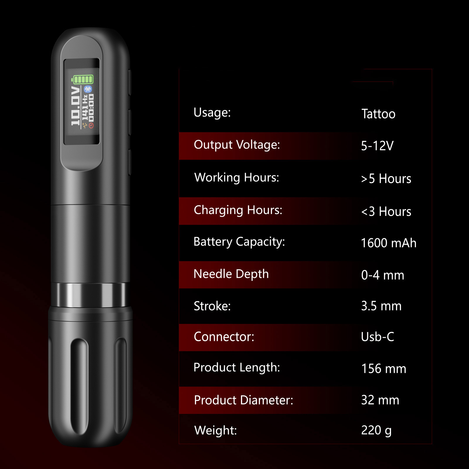 TTP Adjustable Stroke Wireless Tattoo Machine Dual Batteries - view 8
