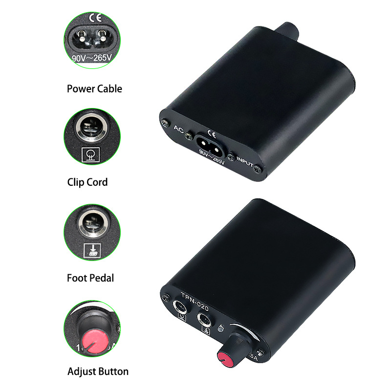 TTP Tattoo Machine Kit Rotary Tattoo Machine with Dual Batteries & 20 PCS Cartridges - 9