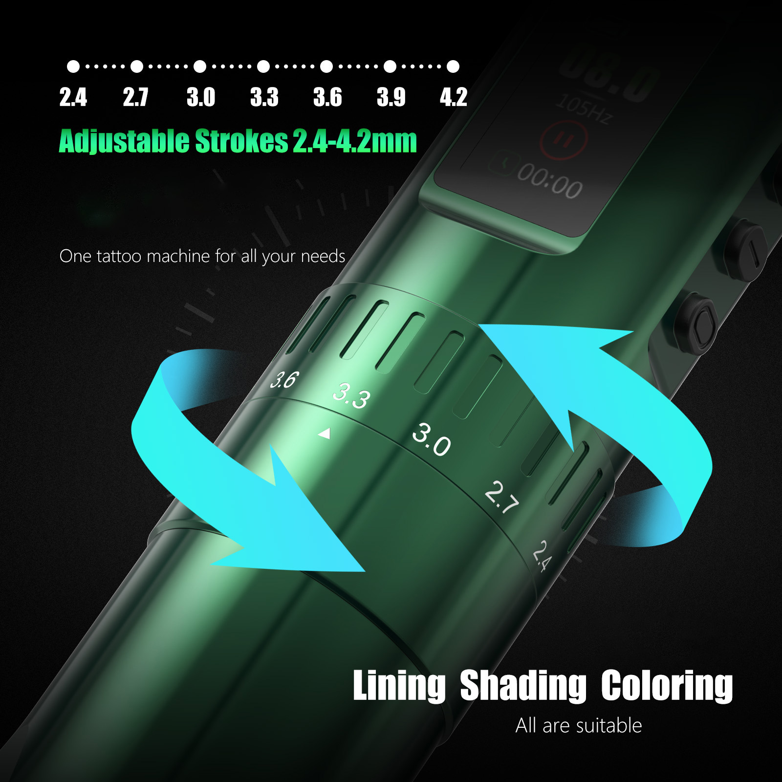 TTP Adjustable Stroke Wireless Tattoo Machine Dual Batteries - view 8
